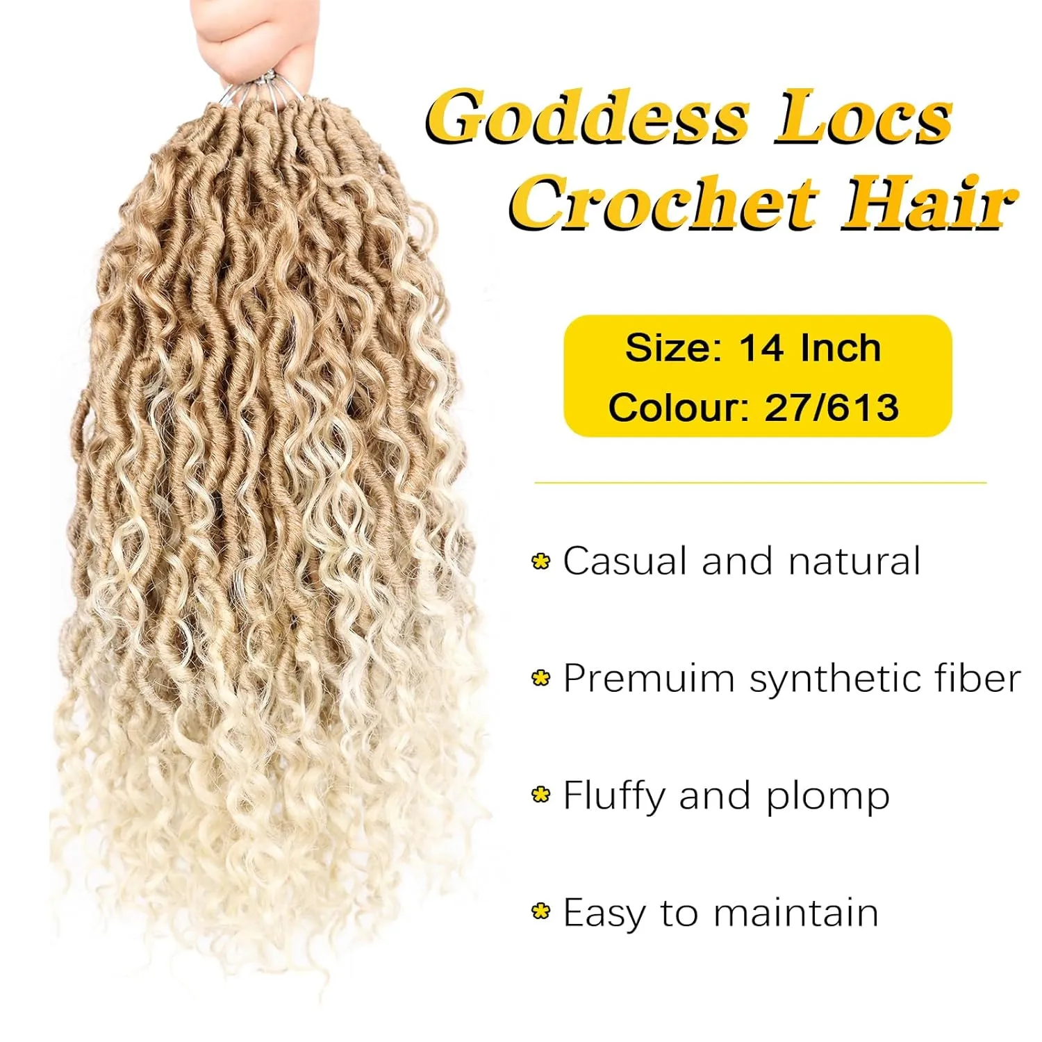 14 Inch Goddess Locs Crochet Hair for Black Women 7 Packs Faux Locs Crochet Hair with Curly Ends Pre Looped Blonde Curly Goddess Braids (14 Inch, 7 Packs, 27/613)