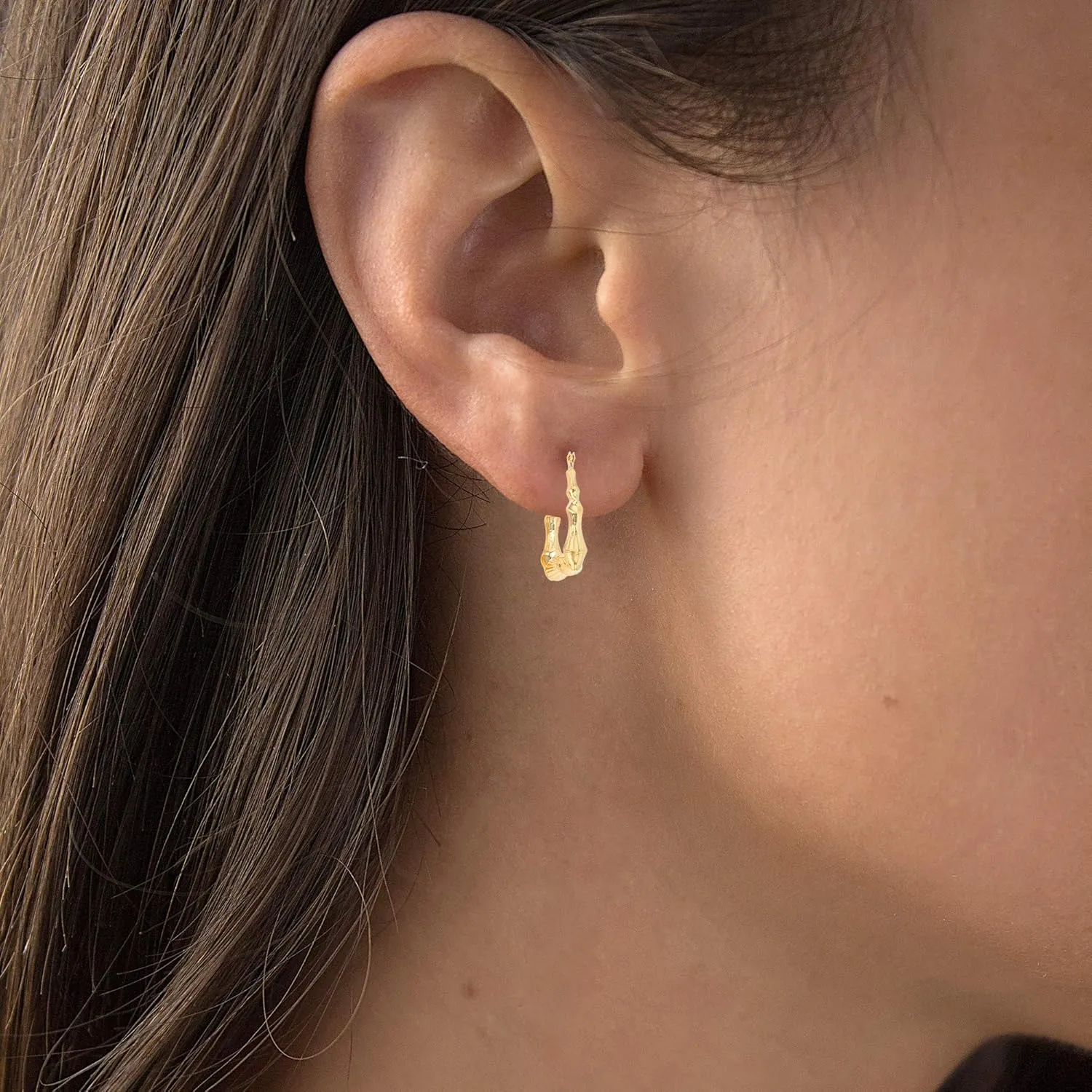 14K Yellow Gold 2mm Thick Hoop Earrings with Hinged Clasp | Bamboo, Channeled, Square, Oval And U Shaped | Hypoallergenic Hoops For Sensitive Ears | Solid Gold Earrings For Women