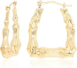 14K Yellow Gold 2mm Thick Hoop Earrings with Hinged Clasp | Bamboo, Channeled, Square, Oval And U Shaped | Hypoallergenic Hoops For Sensitive Ears | Solid Gold Earrings For Women