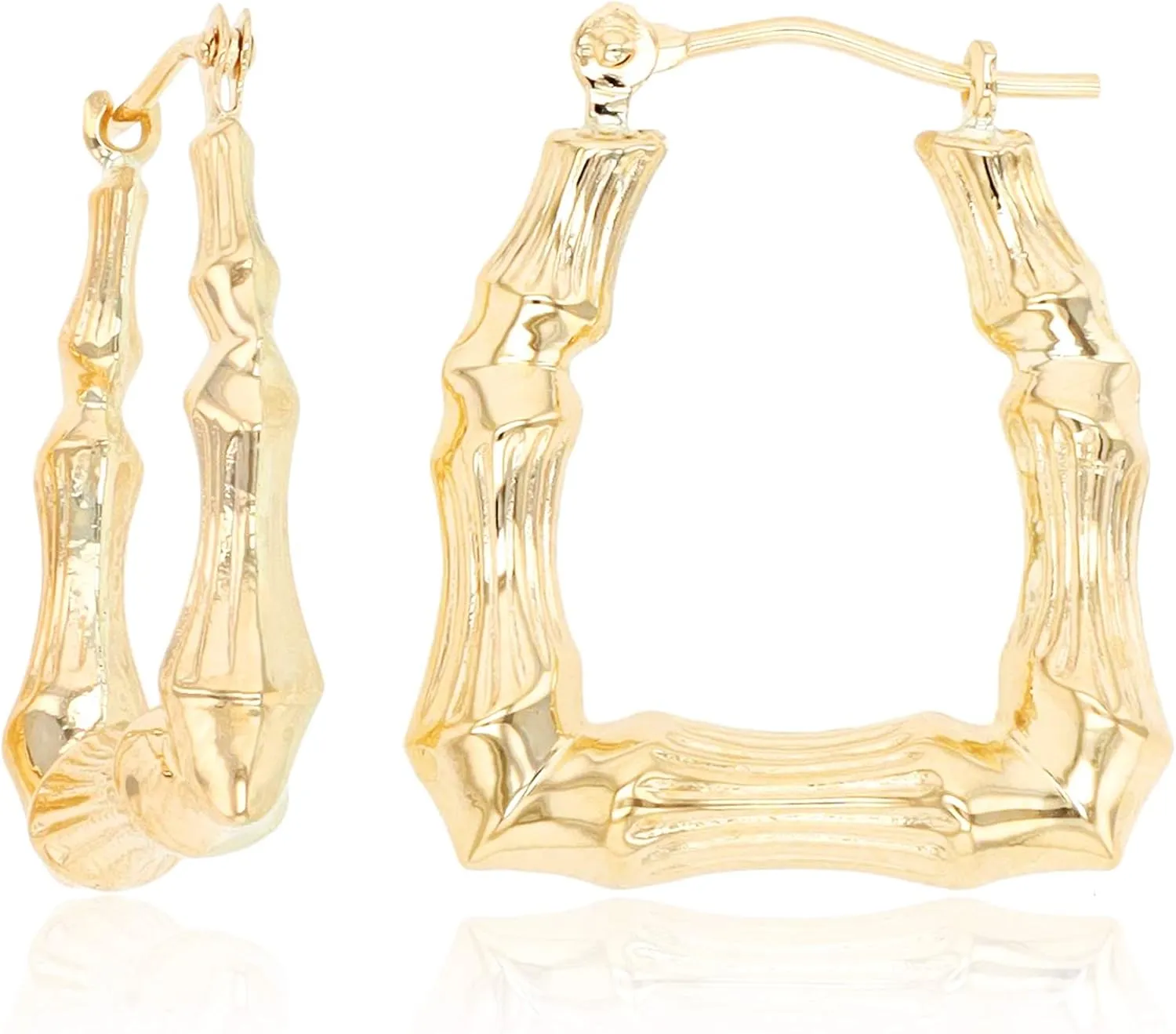 14K Yellow Gold 2mm Thick Hoop Earrings with Hinged Clasp | Bamboo, Channeled, Square, Oval And U Shaped | Hypoallergenic Hoops For Sensitive Ears | Solid Gold Earrings For Women