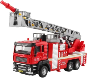 1/50 Scale Hydraulic Excavator Model Engineering Truck Toys for Kids - Realistic Fire Truck with Water Spray & Effects - Great Gift for Children's Parties, Outings - Orange & R