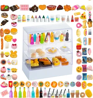 152Pcs Miniature Bakery Cake Stand Display Cabinet with Food Set Mini Counter Toy Supermarket Shelf Dessert for 1:12 Doll House Store Scene Decoration Gift Bread Shop Model Playhouse Tray Pastry