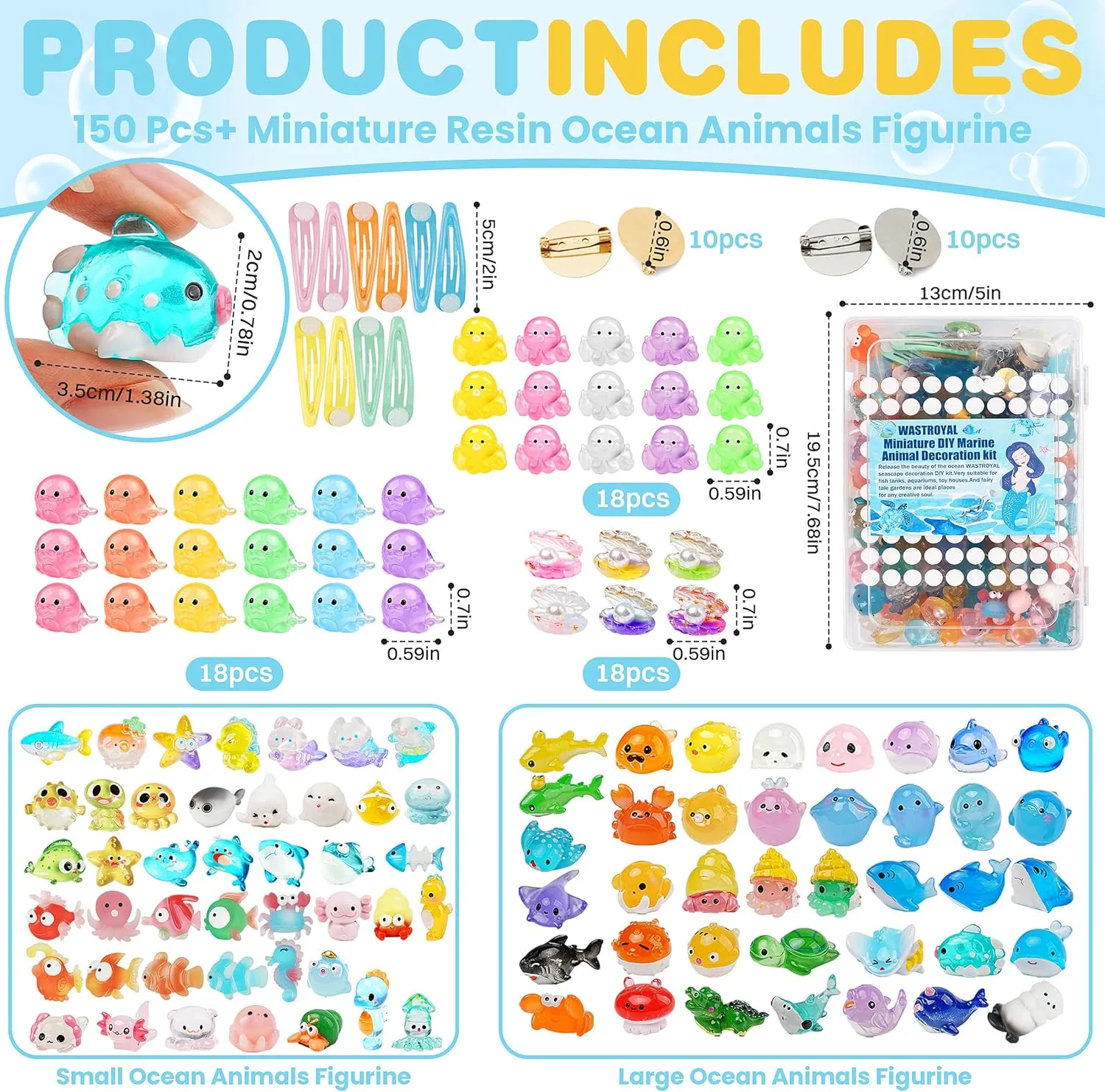 153pcs Ocean Mini Resin Animals 121 Styles Tiny Sea Resin Animals Figurines Miniature Little Plastic Animal for Garden Micro Landscape DIY Fish Tank Aquarium Potted Dollhouse Decor (Ocean)