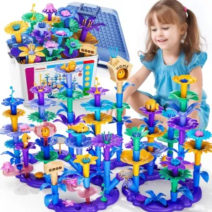 155 PCS Flower Building Toys for Kids - STEM Stacking Toys for 3 4 5 6 7 Years Old Girls Boys, DIY Building Blocks with Storage Box, Ocean Toy, Educational Gifts Toys for Kids Age 5-8