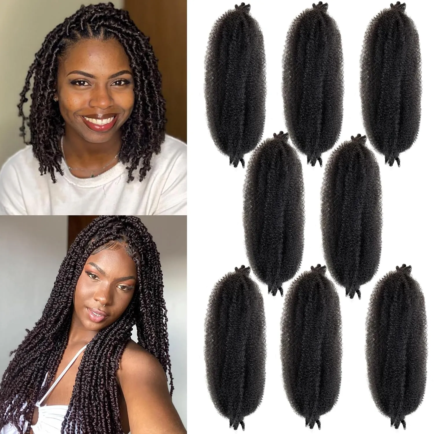 16 Inch Springy Afro Twist Hair Color 2# Kinky Braiding Hair Extensions for Passion Twist Hair Black Marley Twist Braiding Hair