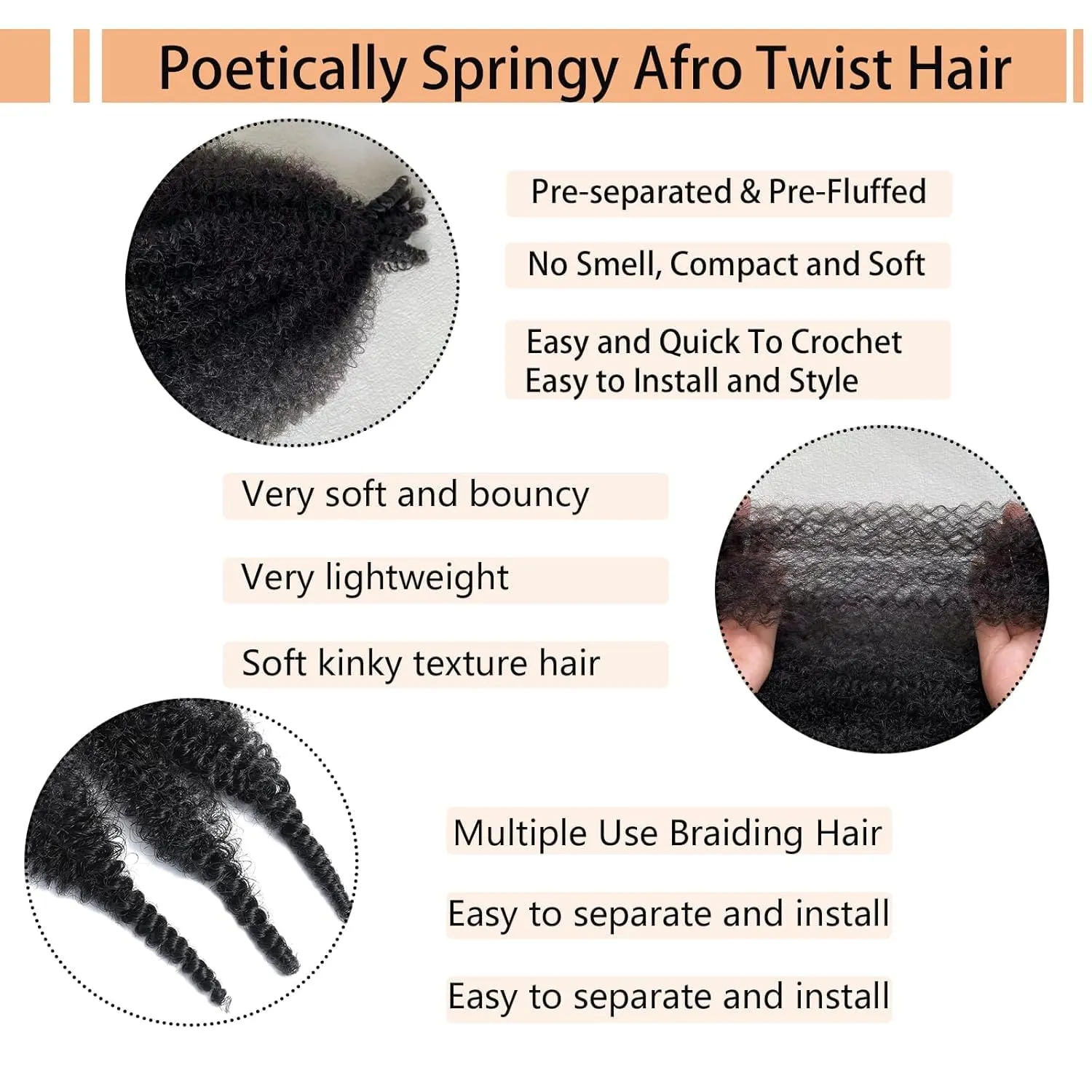 16 Inch Springy Afro Twist Hair Color 2# Kinky Braiding Hair Extensions for Passion Twist Hair Black Marley Twist Braiding Hair