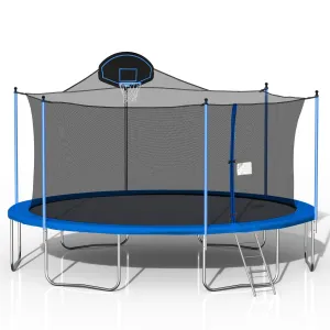 16FT Trampoline with Basketball Hoop, Safety Net, Ladder for All Ages