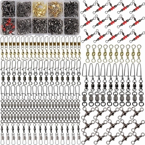 175pcs Fishing Swivels Snaps Kit - Ball Bearing Barrel Swivel 3 Way Swivels Fishing Tackle Line Connector Terminal Accessories Tackle Box for Lures Sinkers