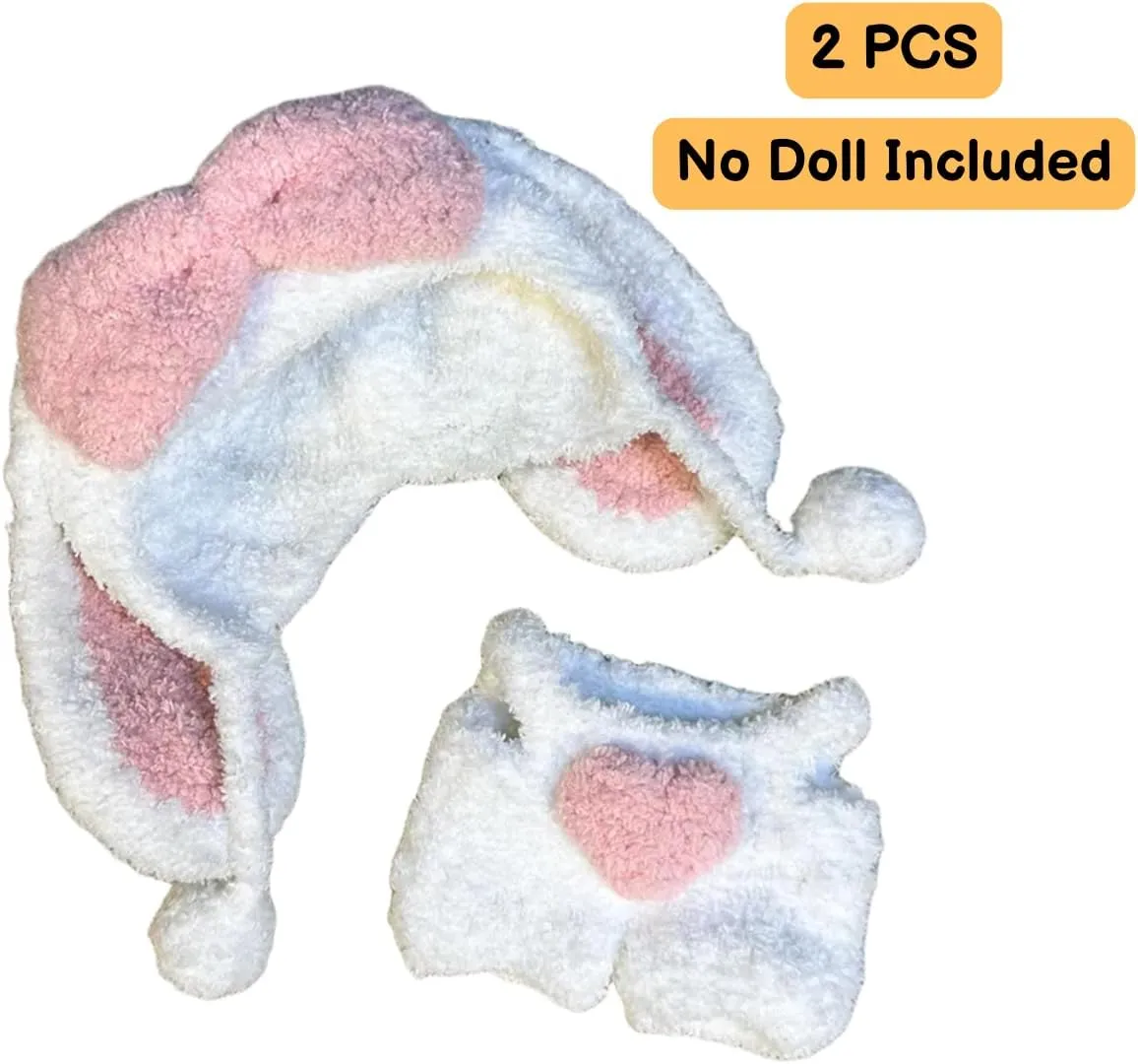 17cm Doll Clothes - Clothes for Dolls Outfit - Accessories for 17cm Dolls Clothes   Big Dropping Bunny Ear Headwear   Pink Plush Bunny Overalls, No Doll Included
