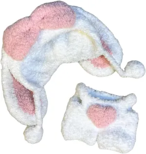17cm Doll Clothes - Clothes for Dolls Outfit - Accessories for 17cm Dolls Clothes   Big Dropping Bunny Ear Headwear   Pink Plush Bunny Overalls, No Doll Included