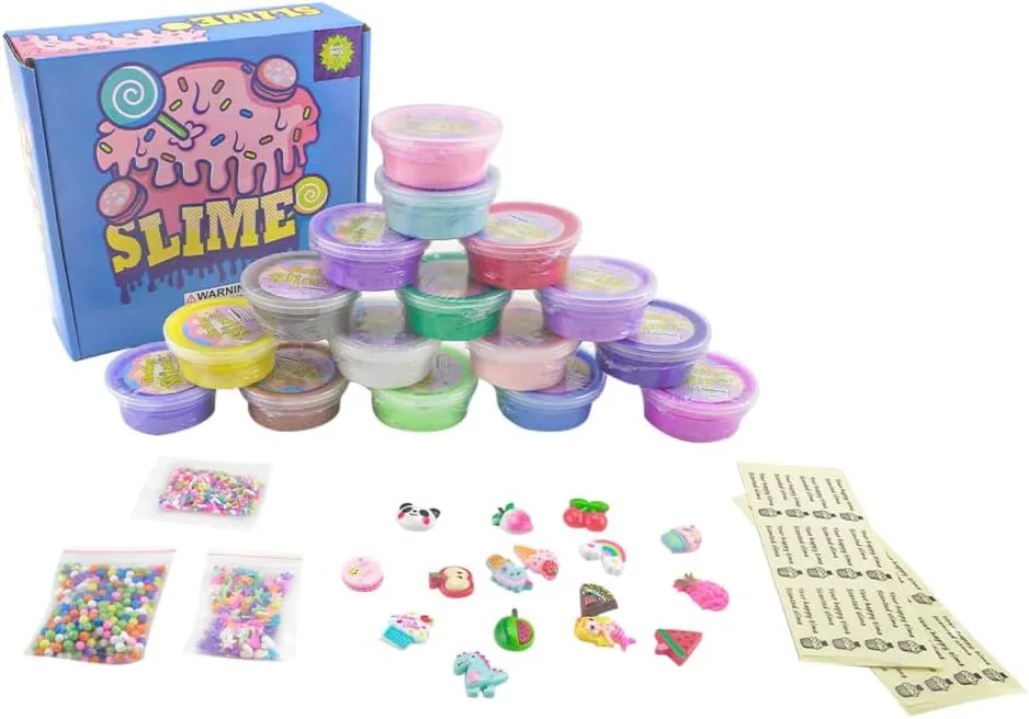 18 Pack Mini Butter Slime Kit,with Pink Watermelon, Ice Cream and Cake Slime Etc. Color Slime and Slime Charms,Soft and Non-Sticky,DIY Scent Slime Party,Stress Relief Sludge Toy for Boys and Girls