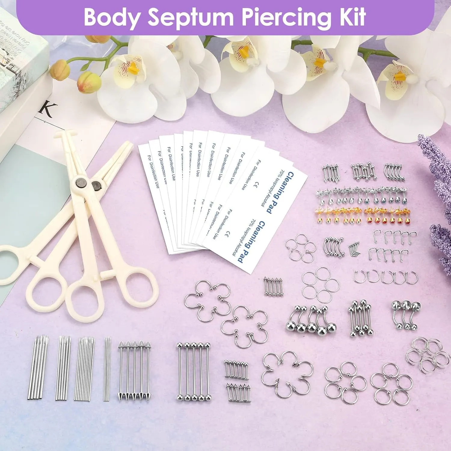 186PCS Body Septum Piercing Kit with 14G/16G/18G/20G Piercing Needles Piercing Jewelry and Tools for Ear Nose Belly Button Nipple Lip Cartilage Eyebrow Tongue Navel Piercing Kit for All Piercings