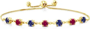18K Yellow Gold Plated Silver Blue Created Sapphire and Red Created Ruby Infinity Tennis Bracelet For Women (2.60 Cttw, Gemstone September Birthstone, Round 4.5MM, Fully Adjustable Up to 9 Inch)