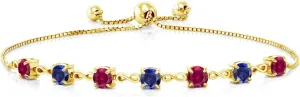 18K Yellow Gold Plated Silver Red Created Ruby and Blue Created Sapphire Infinity Tennis Bracelet For Women (2.65 Cttw, Gemstone July Birthstone, Round 4.5MM, Fully Adjustable Up to 9 Inch)