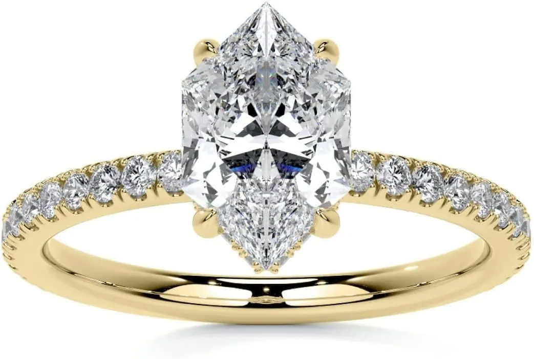 2 CT Dutch Marquise Cut Moissanite Solitaire Ring Hidden Halo Diamond Engagement Rings For Women Wedding Bridal Set Eternity 925 Silver Solid Gold Vintage Antique Anniversary Promise Gift For Her