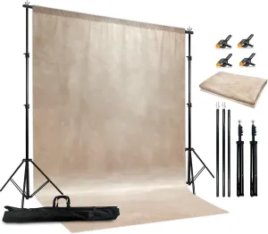 2-in-1 Abstract Photography Backdrop Stand Kit - 6.5x6.5 ft Portable Dual Rod Stand with 6x8 ft Polyester Fabric Backdrop for Portraits and Photo Props - Roller Pocket Design（6x8ft,Beige）