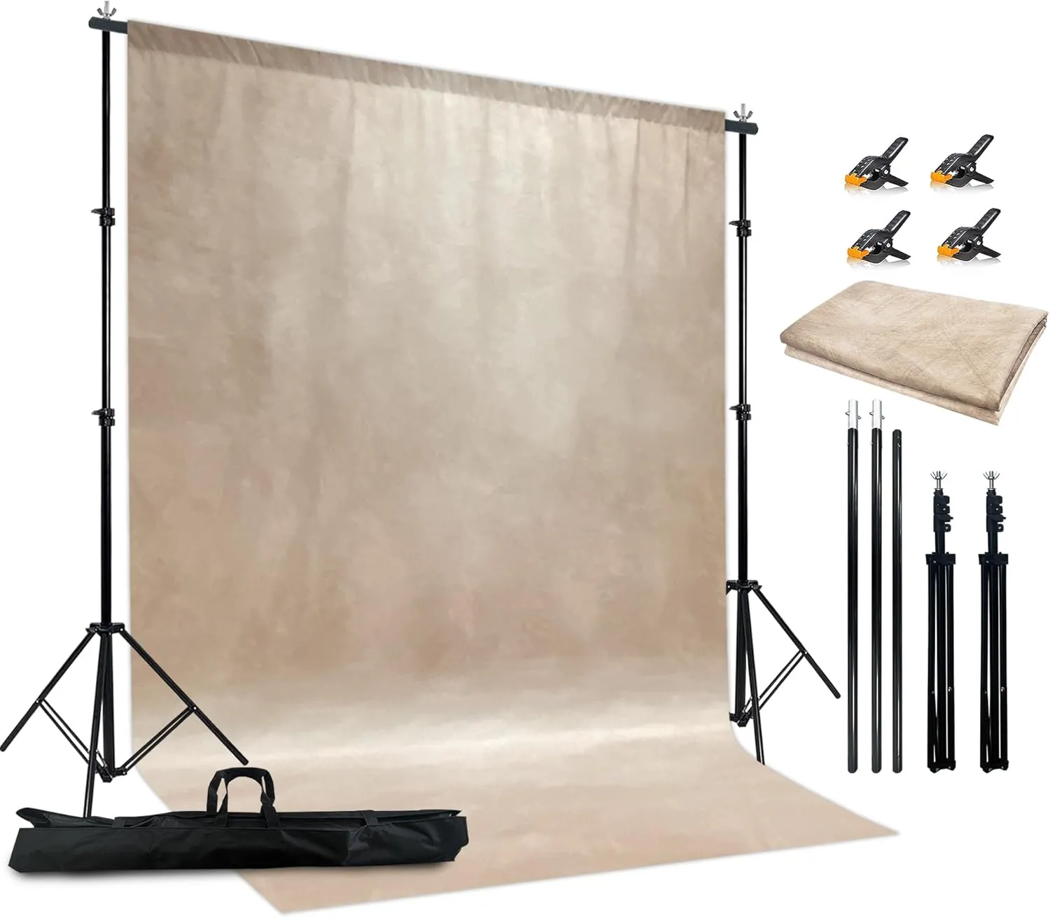 2-in-1 Abstract Photography Backdrop Stand Kit - 6.5x6.5 ft Portable Dual Rod Stand with 6x8 ft Polyester Fabric Backdrop for Portraits and Photo Props - Roller Pocket Design（6x8ft,Beige）