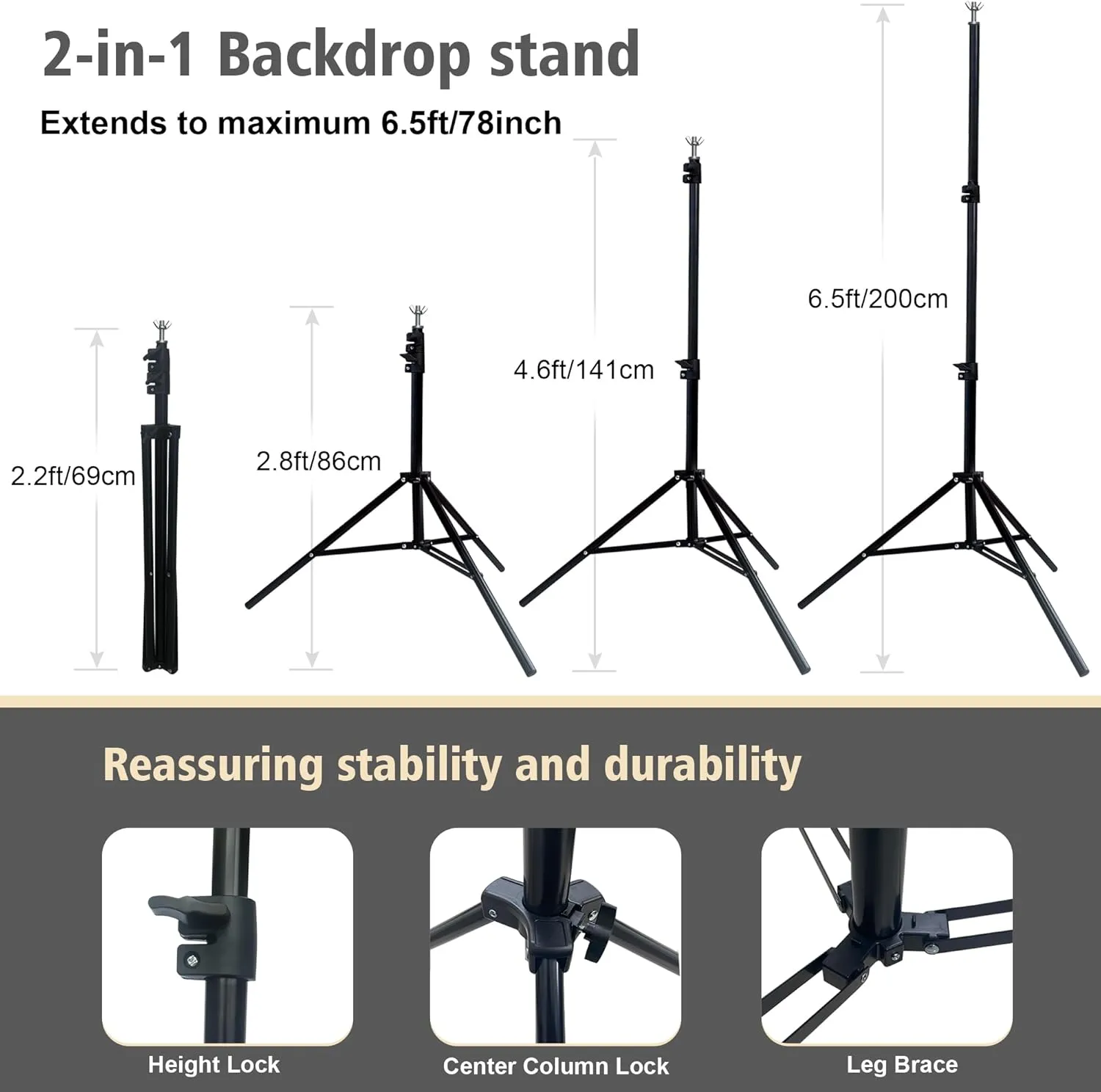 2-in-1 Abstract Photography Backdrop Stand Kit - 6.5x6.5 ft Portable Dual Rod Stand with 6x8 ft Polyester Fabric Backdrop for Portraits and Photo Props - Roller Pocket Design（6x8ft,Beige）