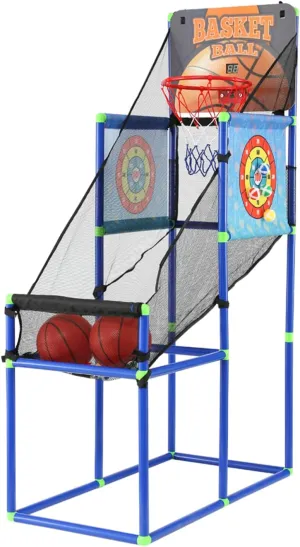 2-in-1 Arcade Basketball Hoop Game with 2 Dart Boards for Kids Ages 3-5, Indoor Fun with Electronic Scoreboard & Sound Effects, Includes Air Pump for Easy Setup and Play