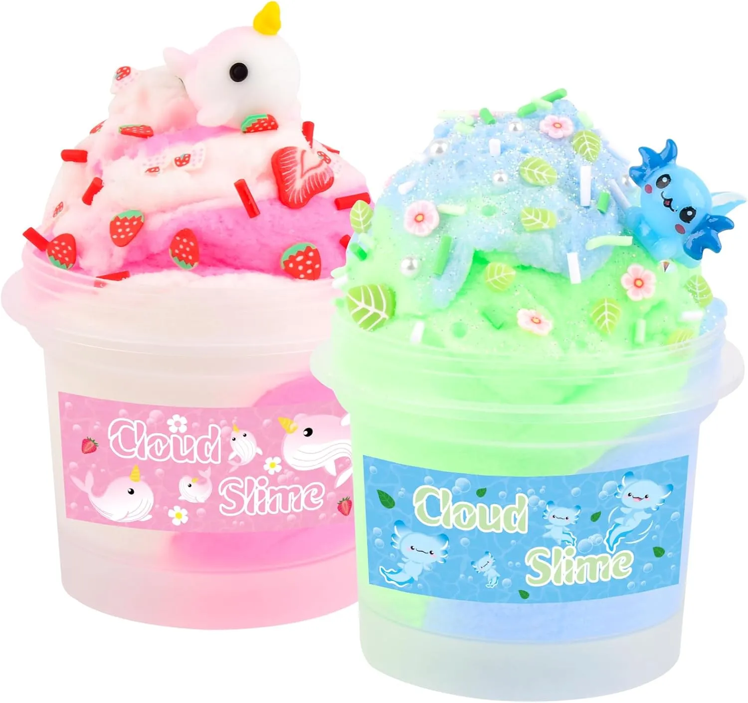2 Pack Dreamy Axolotl Narwhal Cloud Slime, 100% Authentic, Scented for Kids, Fidget Toys, Toys for Girls and Boys for Kids Slime Set Party kit Stuffers, Girls Birthday Gift Ideas Cute Stuff