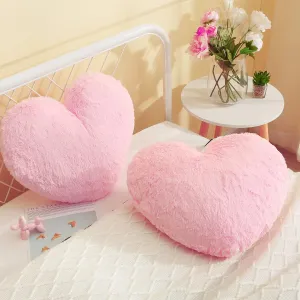 2 Pack Fluffy Pink Heart Pillow for Girls, Kids 15x18 inches Shaggy Faux Fur Cottagecore Princess Decorative Bed Sofa Toy Gift for Her (Pink Heart, Polyester)