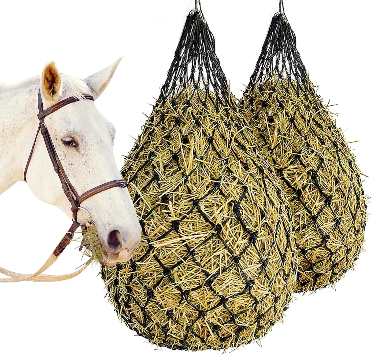 2 pcs 40" Hay Net for Horses,Slow Feed Hay Bag Feeder, Made from Durable Nylon Rop, Regulate Intake of Hay hence Improve Digestion,for Horses Goat Sheep Hanging Slow Feed Hay Bag