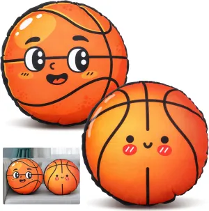 2 Pcs Plush Basketball Pillow 13.8" Sports Stuffed Pillow Throw Cute Fluffy Soft Sports Theme Cushion for Bed Sofa Couch Room Bedroom Room Decoration Birthday Gift