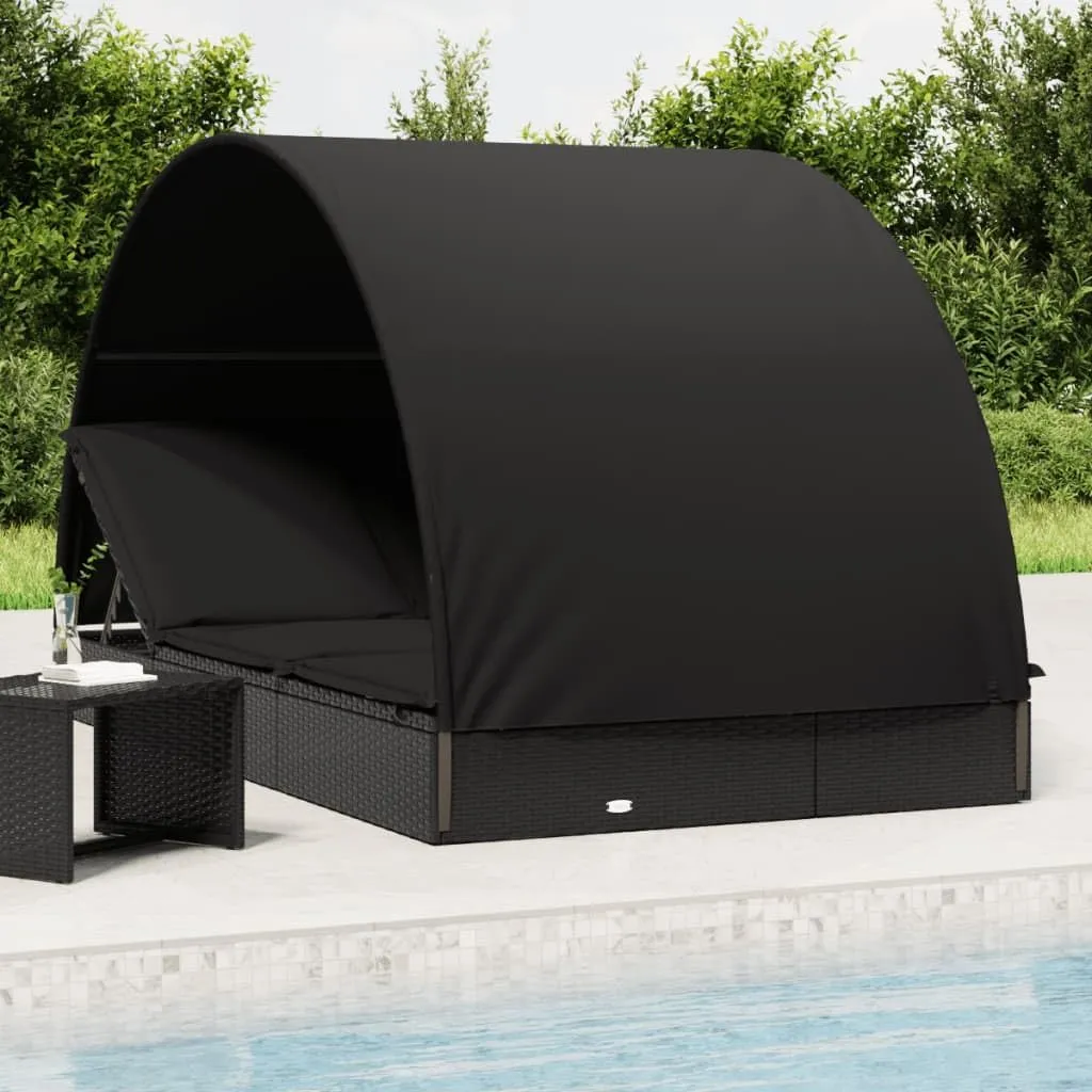2-Person Sunbed with Adjustable Round Roof for Relaxation, Durable Weather Resistant Rattan, Black