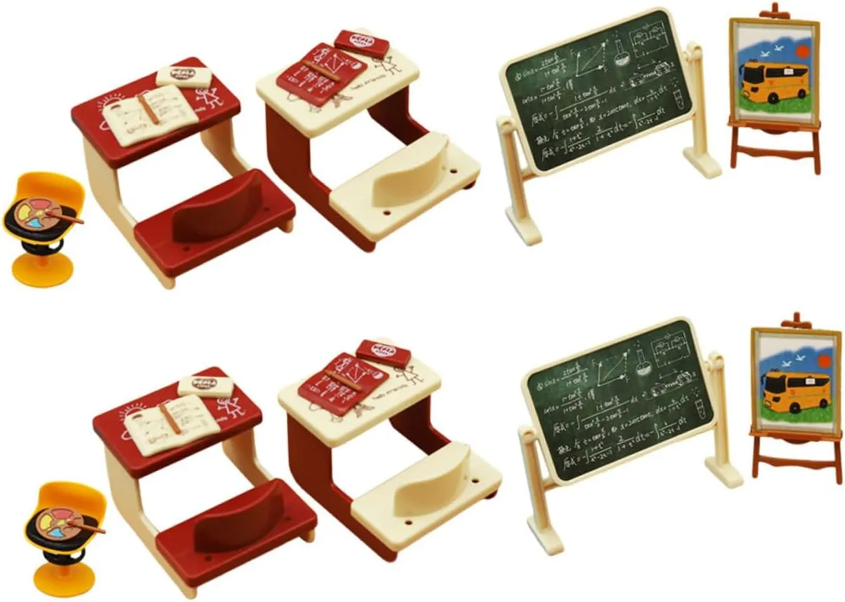 2 Sets Mini Doll Classroom Supplies Realistic Chalkboard Desk and Chair Decor for Dollhouse Decoration and Imaginative Play