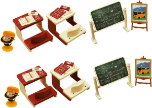 2 Sets Mini Doll Classroom Supplies Realistic Chalkboard Desk and Chair Decor for Dollhouse Decoration and Imaginative Play