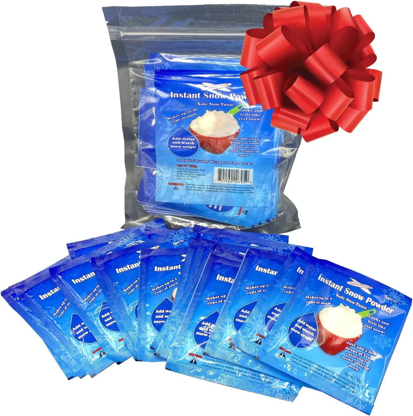 20 Packs (10g Each) Instant Snow Powder – Create a Winter Wonderland! Perfect for Kids, Holiday Fun, and DIY Snow Crafts (10 Sets of 20 Packs (10g Each))