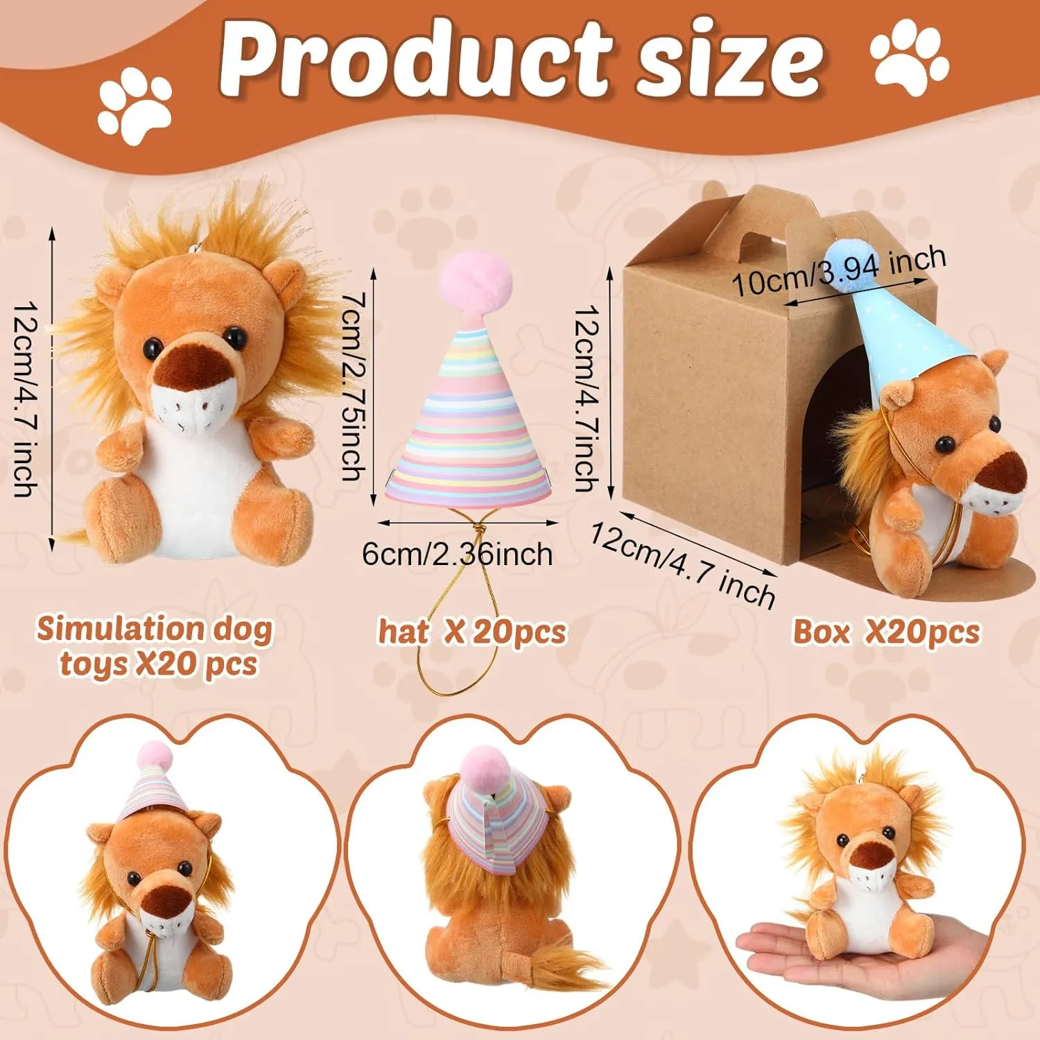 20 Pcs Safari Mini Jungle Animal Plush Toys Stuffed Forest Animals Plush Toys Set with 20 Birthday Hats 20 Paper Boxes Adopt Pet Decor for Adult Theme Birthday Favor(Classic)