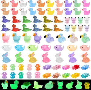 200 Pcs Luminous Mini Resin Animals Miniature Animals Figurines to Hide Glow in Dark Tiny Little Ducks Frog Flamingo for Landscape Dollhouse Decor Fairy Garden Accessories