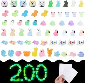 200 Pcs Mini Resin Figures Luminous Mini Resin Animals Glow in The Dark Small Animals for Fairy Garden Accessories, Dollhouse & Micro Landscaping DIY Crafts