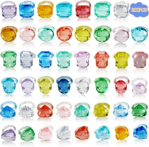 200pcs Fidget Acrylic Rings Toys Party Favors Gifts for Kids Toddlers Boys, Colorful Bulk Princess Ring Dress Up Costume Accessories for Girls,Carnival Classroom Prizes,Pinata Goodie Bag Stuffers
