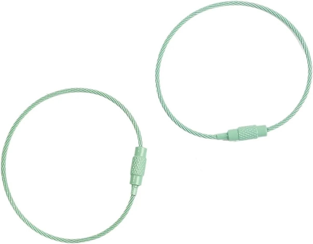 2/10pcs 50cm Colorful Stainless Steel Wire Keychain Cable Loop Screw Lock Rope Key Holder Keyring Key Chain Rings (Color : Green, Size : 50cm 2pcs)
