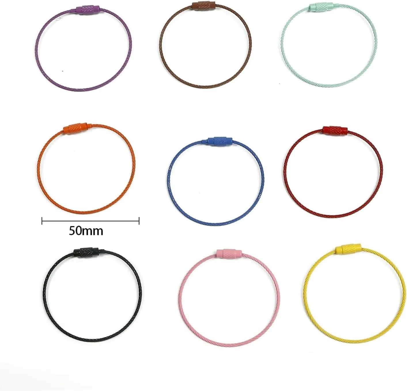 2/10pcs 50cm Colorful Stainless Steel Wire Keychain Cable Loop Screw Lock Rope Key Holder Keyring Key Chain Rings Tools (Color : Black, Size : 50cm 2pcs)