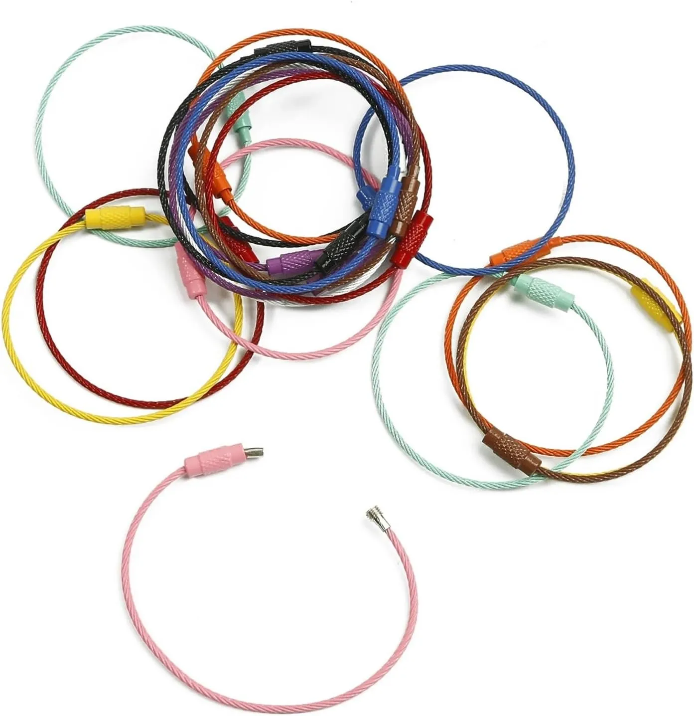 2/10pcs 50cm Colorful Stainless Steel Wire Keychain Cable Loop Screw Lock Rope Key Holder Keyring Key Chain Rings Tools (Color : Black, Size : 50cm 2pcs)
