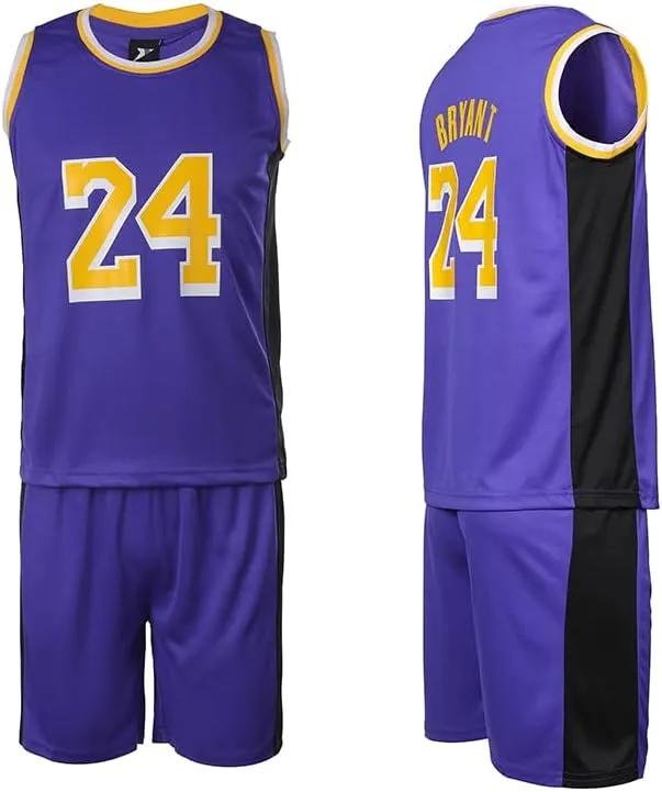 #24 Basketball Jerseys Outfit Tank Top Track Shorts Sport Sets Uniforms with Wristbands for Fans Kids Boys Youths