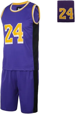 #24 Basketball Jerseys Outfit Tank Top Track Shorts Sport Sets Uniforms with Wristbands for Fans Kids Boys Youths