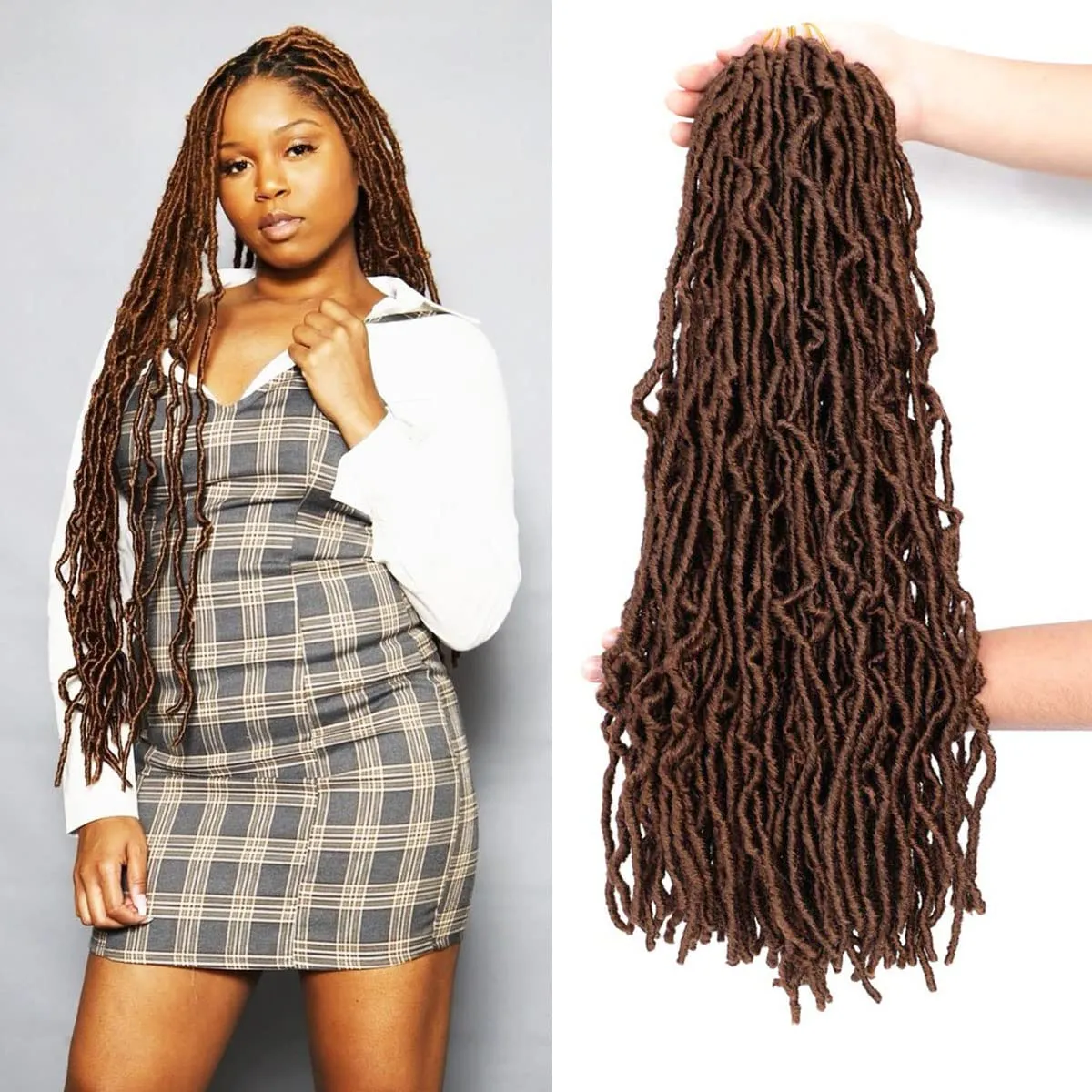 24 Inch 7 Packs Soft Locs Crochet Hair Brown Color 30 New Faux Locs Pre-looped Super Lightweight Synthetic Hair Braids For Black Women(24inch, 7packs, #30)