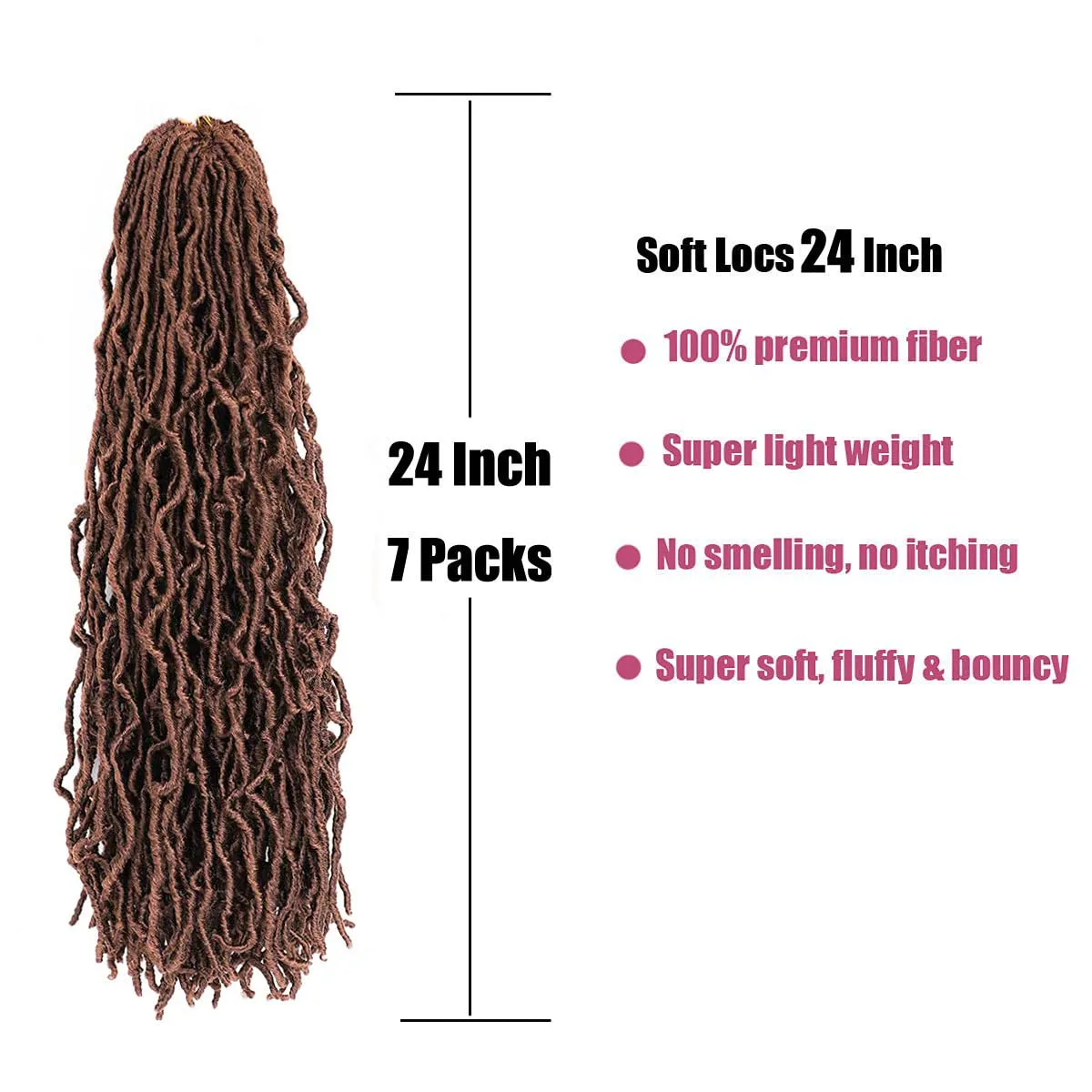 24 Inch 7 Packs Soft Locs Crochet Hair Brown Color 30 New Faux Locs Pre-looped Super Lightweight Synthetic Hair Braids For Black Women(24inch, 7packs, #30)