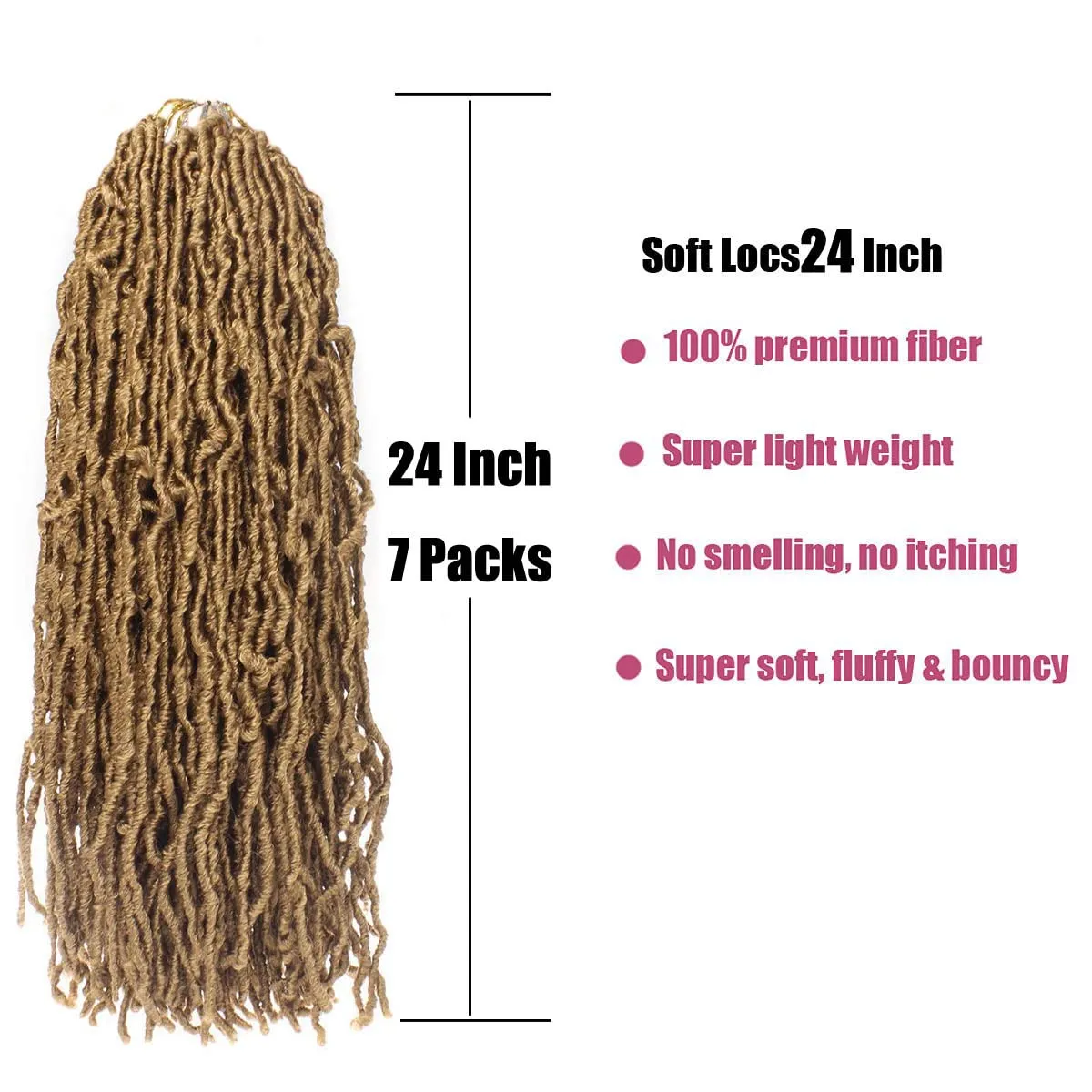 24 Inch 7 Packs Soft Locs Crochet Hair Light Brown Color 27 New Faux Locs Pre-looped Super Lightweight Synthetic Hair Braids For Black Women(24inch, 7packs, #27)