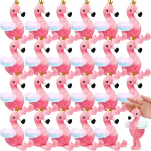 24 Pcs Mini Stuffed Flamingo Plush Bulk for Girl Party Favors Birthday Flamingo Keychain with Glitter Crown Pink Stuffed Animal for Hawaiian Luau Party