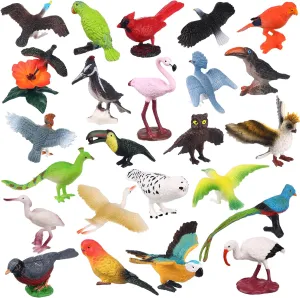 24 Pcs Realistic Bird Animals Figurines Mini Bird Figures Model Eagle Parrot Robin Owl Plastic Bird Figures Toys Fairy Garden Accessories Dollhouse Birthday Cake Toppers