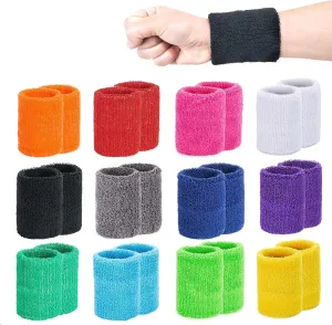 24 Pieces Sports Wristbands Wrist Sweatbands, Colorful Sweat Bands for Teams, Soft Cotton Stretchy Wrist Bands for Gym, Working Out, Tennis, Gymnastics, Basketball, Running
