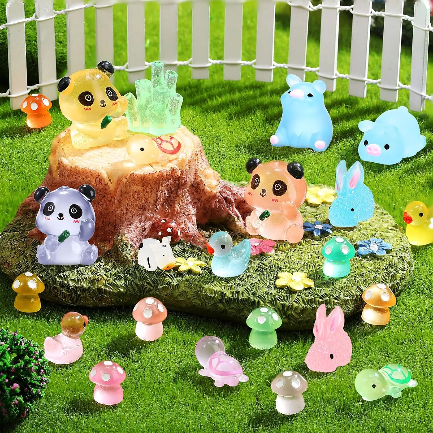 240 Pcs Mini Resin Animals Tiny Resin Animals Bulk Glow in The Dark Miniature Figures for Micro Garden Landscape Ornaments Dollhouse Crafts Accessories(Adorable Style)
