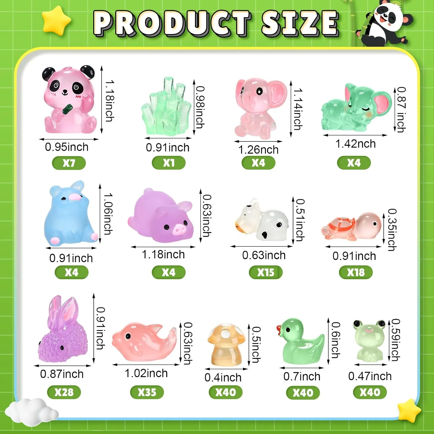 240 Pcs Mini Resin Animals Tiny Resin Animals Bulk Glow in The Dark Miniature Figures for Micro Garden Landscape Ornaments Dollhouse Crafts Accessories(Adorable Style)