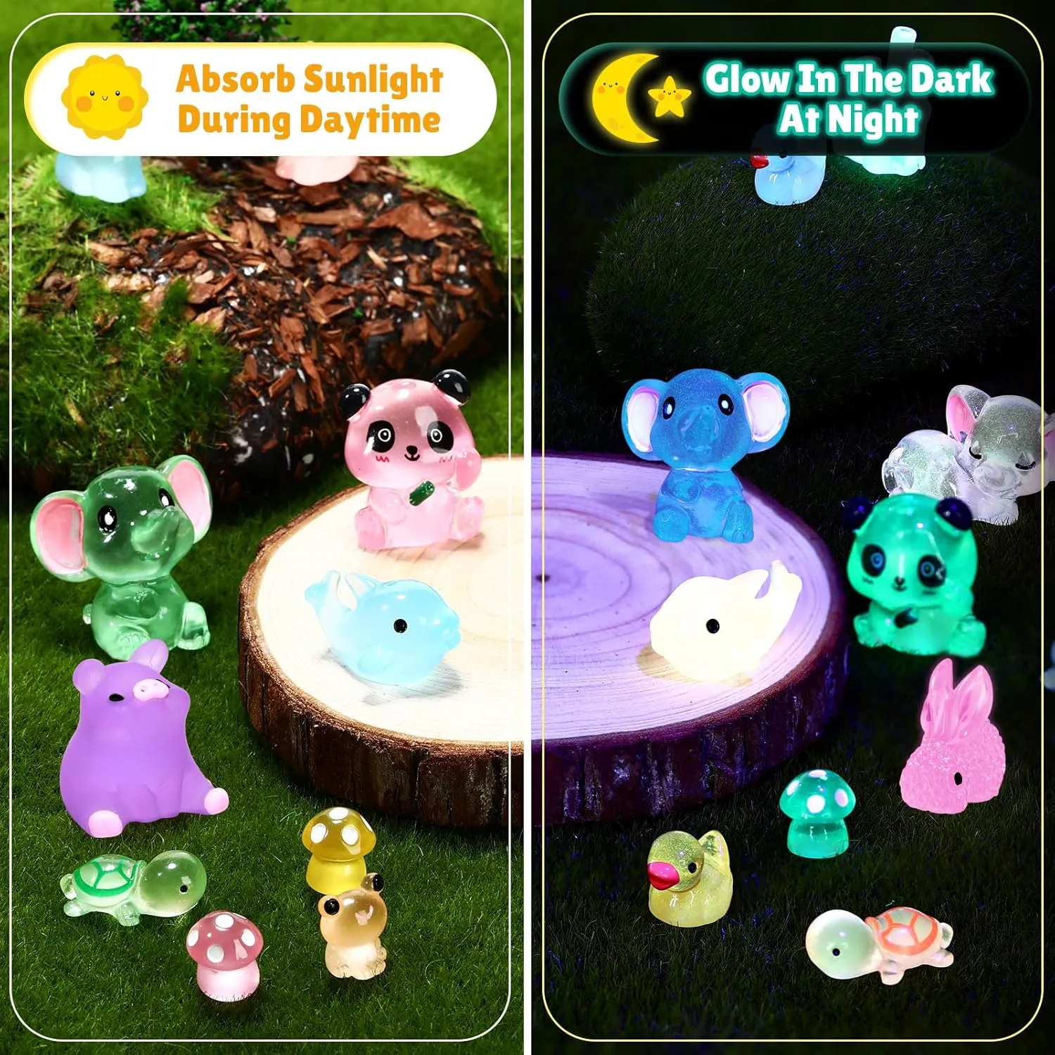 240 Pcs Mini Resin Animals Tiny Resin Animals Bulk Glow in The Dark Miniature Figures for Micro Garden Landscape Ornaments Dollhouse Crafts Accessories(Adorable Style)