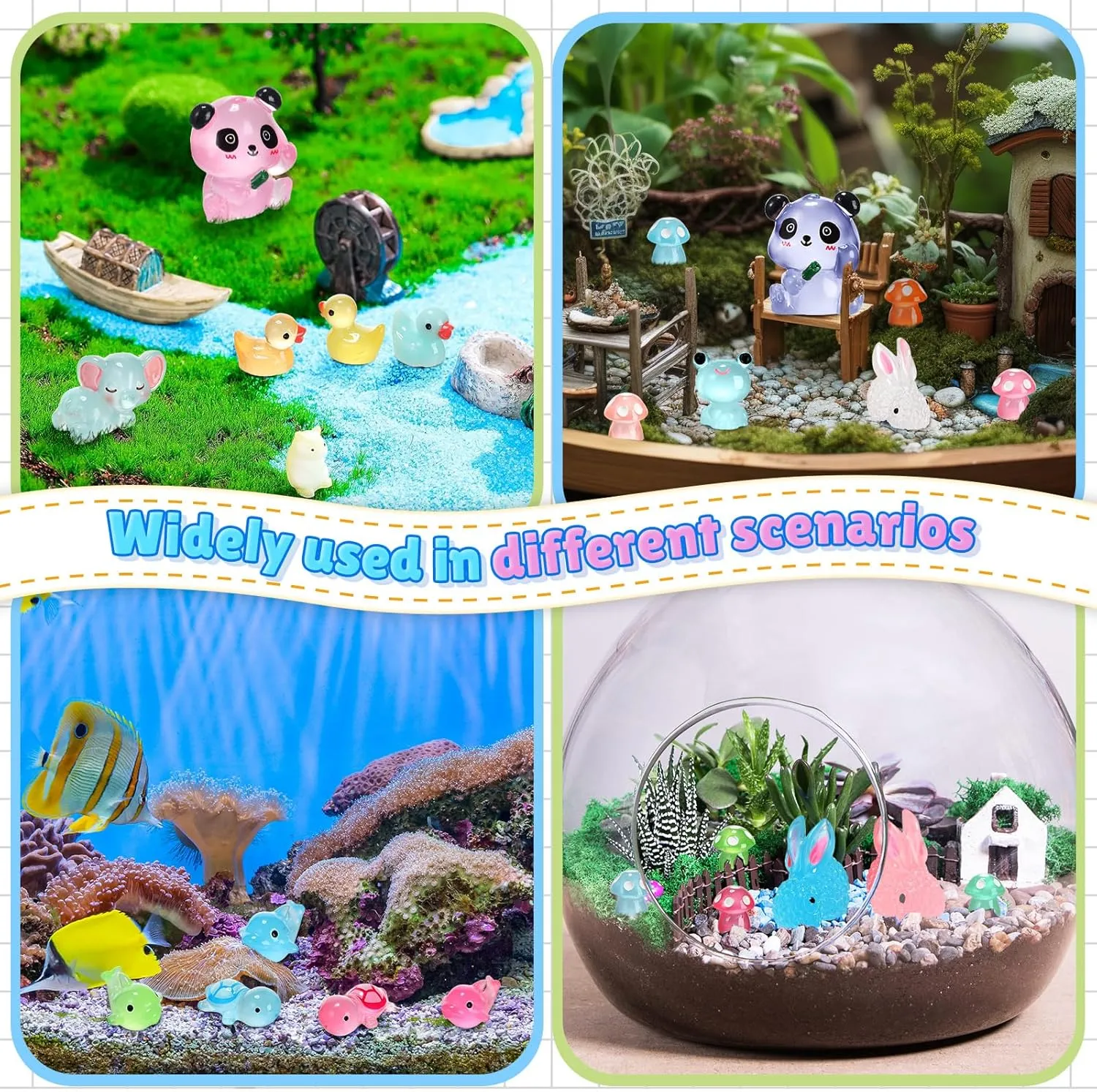 240 Pcs Mini Resin Animals Tiny Resin Animals Bulk Glow in The Dark Miniature Figures for Micro Garden Landscape Ornaments Dollhouse Crafts Accessories(Adorable Style)